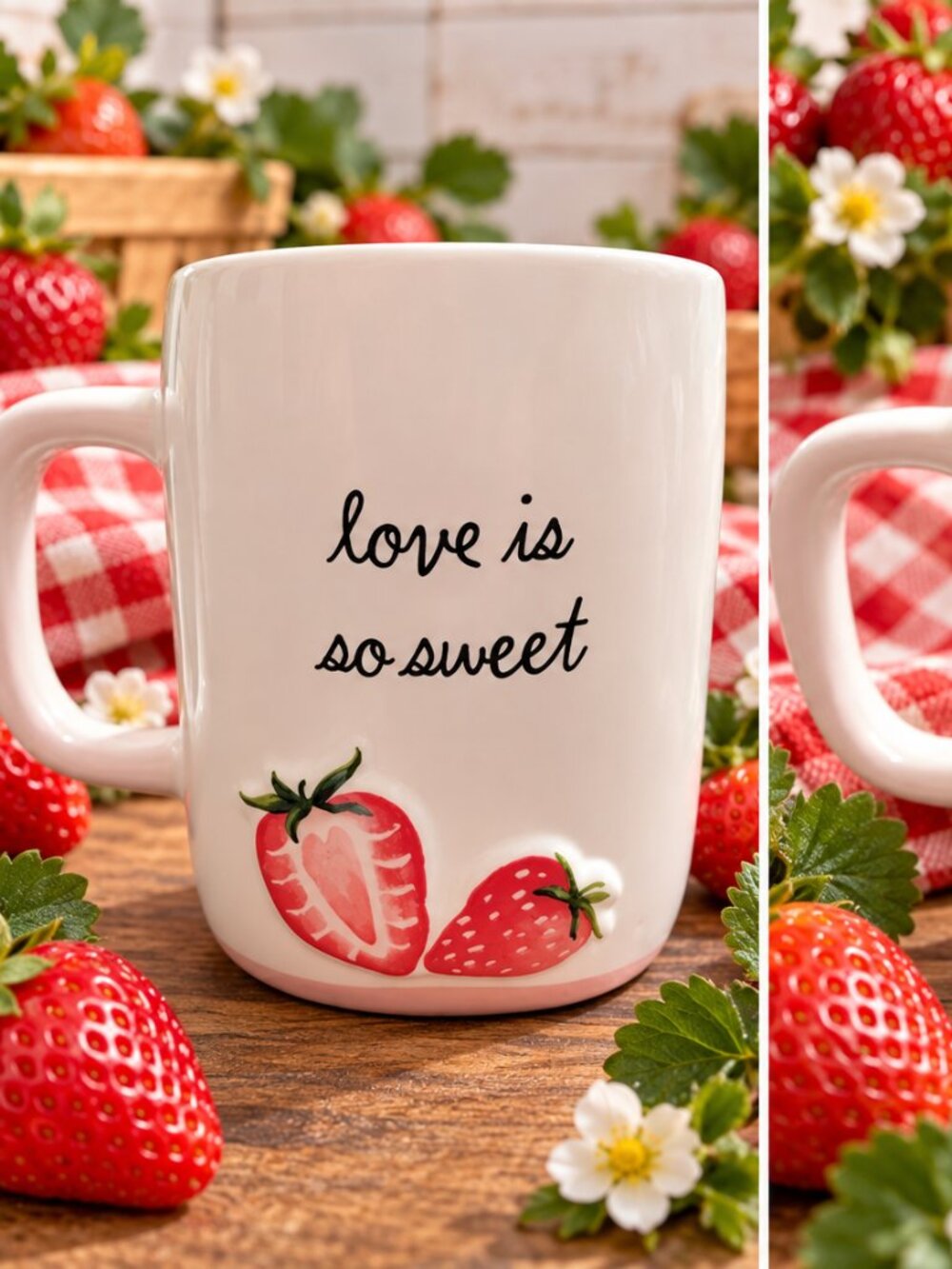 Rae Dunn Love Is So Sweet Strawberry Pink Ceramic Mug 🍓